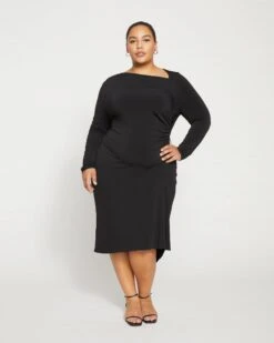 Velvety-Cool Jersey Cinched Dress - Black