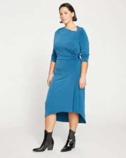 Velvety-Cool Jersey Cinched Dress - Midnight Rain -ChicLuxe Store Asymmetrical Dress Legion Blue USDR1514 574 003 048 2048x