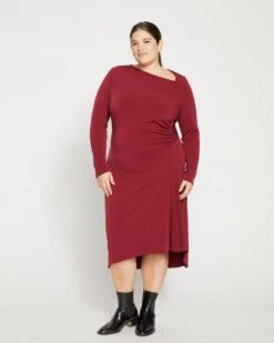 Velvety-Cool Jersey Cinched Dress - Rioja