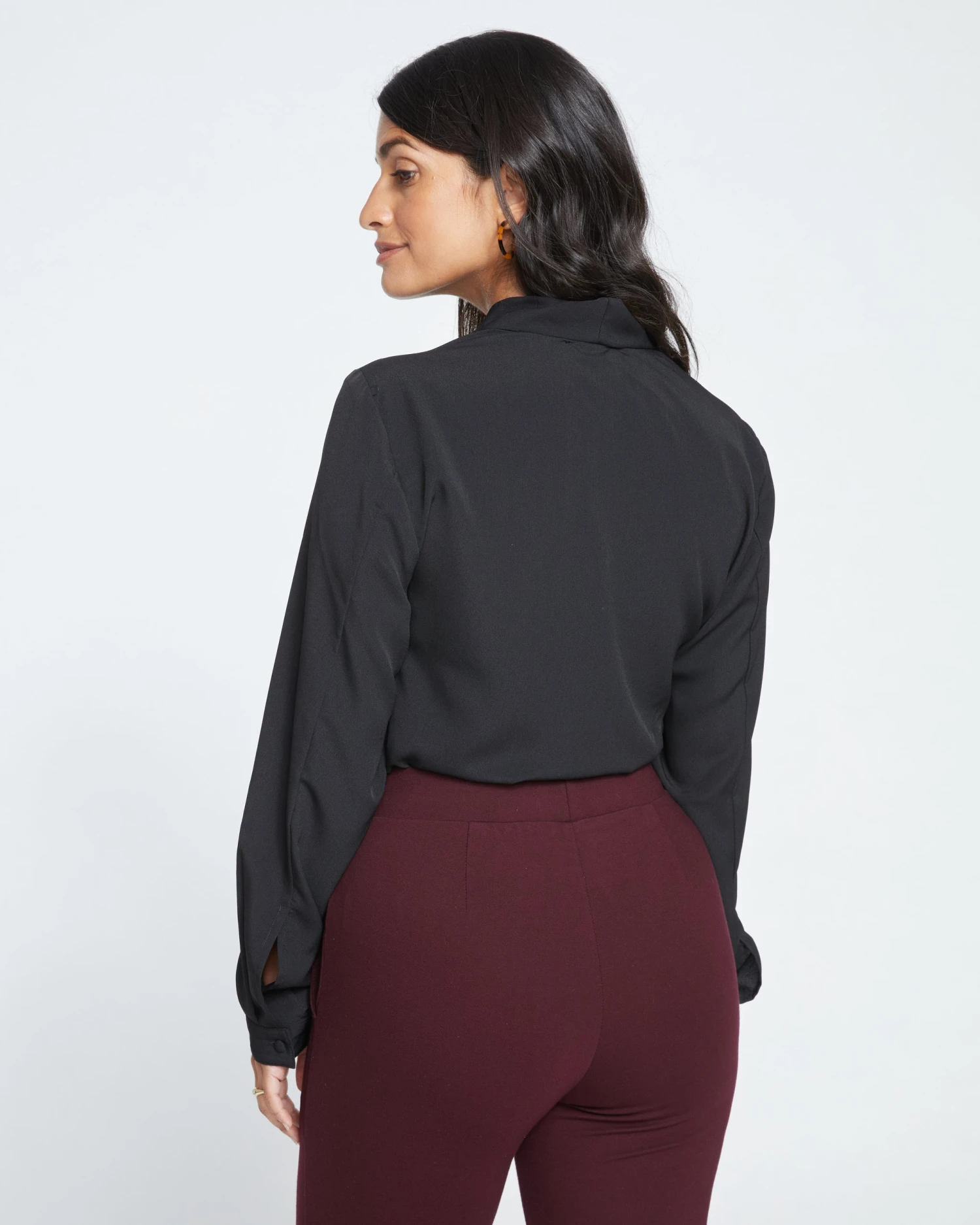 Better-Than-Silk Long Sleeve V-Neck Top - Black - Image 4