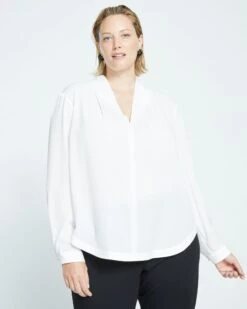 Better-Than-Silk Long Sleeve V-Neck Top - White
