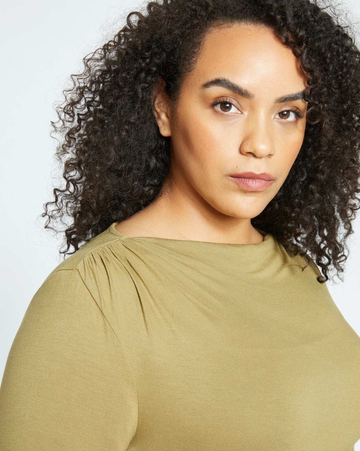 Louise Liquid Jersey Top - Smokey Olive