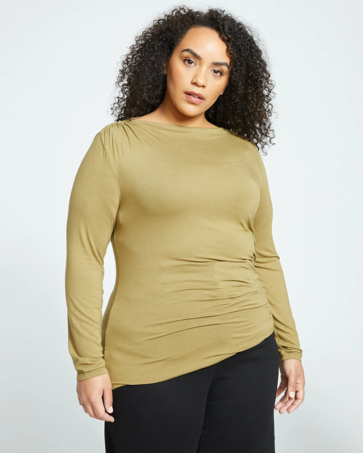Louise Liquid Jersey Top - Smokey Olive - Image 2