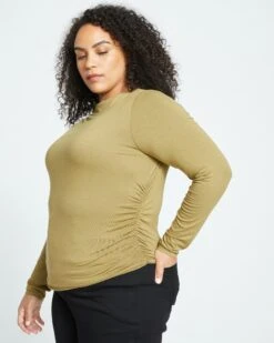 Louise Liquid Jersey Top - Smokey Olive -ChicLuxe Store Bettina Liquid Jersey Long Sleeve Top Gothic Olive USTO1442 569 003 024 2048x