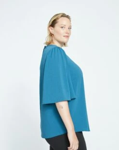 Crepe Jersey Capelet Blouse - Midnight Rain -ChicLuxe Store CapeletTop LegionBlue USTO1236A 574 003 016 2048x