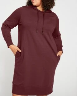 Carefree Hoodie Sweatshirt Dress - Black Cherry