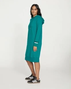 Carefree Hoodie Sweatshirt Dress - Mineral Green