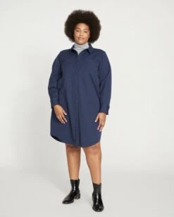 Carefree Stretch Twill Shirtdress - Navy