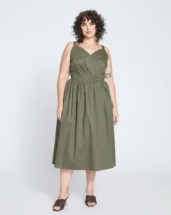Bellport Sateen Crossover Dress - Tarragon -ChicLuxe Store Cotton Sateen Bellport Dress Soft Olive USDR1360 536 001 004 2048x