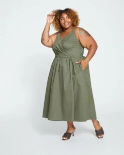 Bellport Sateen Crossover Dress - Tarragon