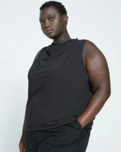 Crepe Jersey Cowl Tank Blouse - Black -ChicLuxe Store Cowl Neck Top Black USTO1466 001 003 052 2048x