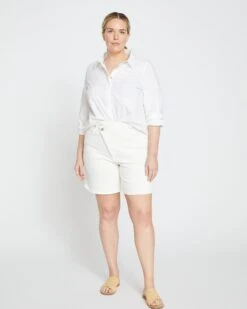 Katie High Rise Crossover Denim Shorts - White -ChicLuxe Store Crossover Denim Shorts Broken White S USPA1138S 534 001 001 2048x