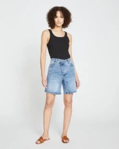 Katie High Rise Crossover Denim Shorts - Distressed Vintage Indigo Wash -ChicLuxe Store Crossover Denim Shorts Wash 131 USPA1138S 493 002 008 2048x