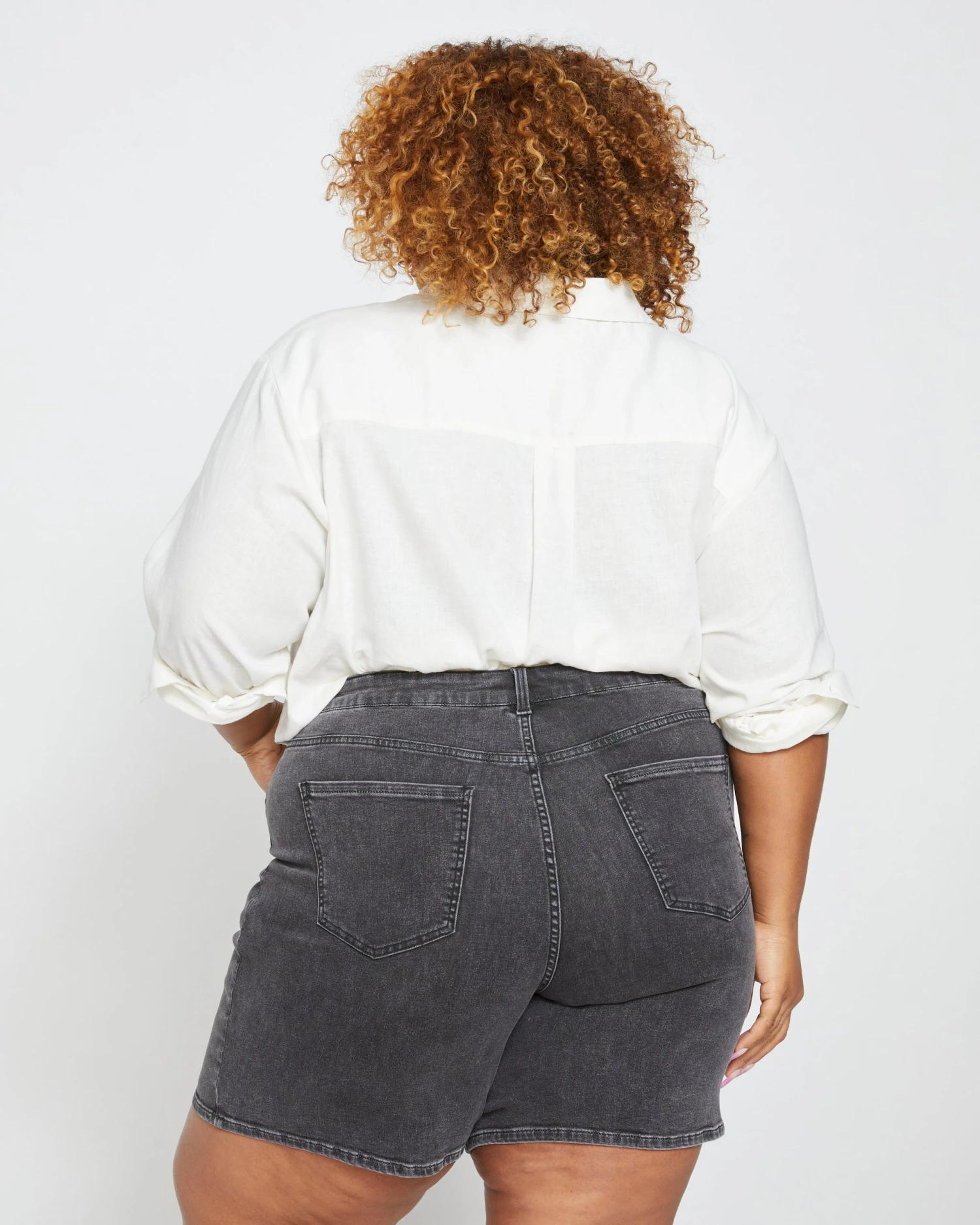 Katie High Rise Crossover Denim Shorts - Washed Black - Image 7