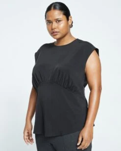 Cooling Stretch Cupro Shell Top - Black -ChicLuxe Store Cupro Crew Neck Top Black USTO1380 001 003 020 2048x