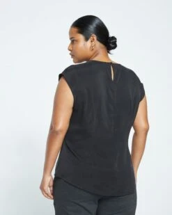 Cooling Stretch Cupro Shell Top - Black -ChicLuxe Store Cupro Crew Neck Top Black USTO1380 001 004 022 2048x