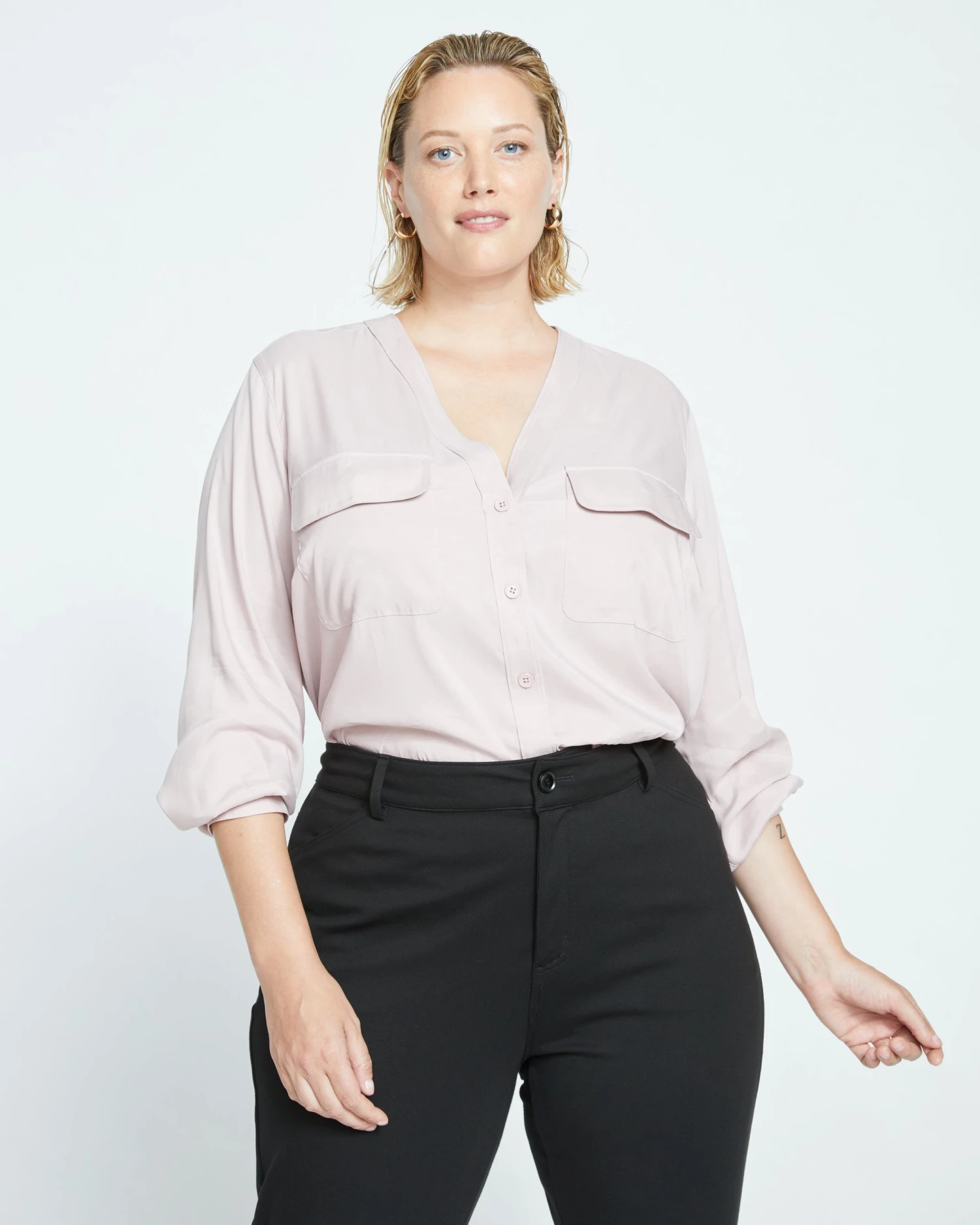 Cooling Stretch Cupro Button-Down Blouse - Dried Rose - Image 2
