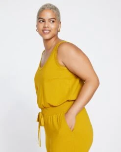 Superfine French Terry Jumpsuit - Mustard -ChicLuxe Store Drawstring Jumpsuit Mustard USLG1282 018 003 024 2048x