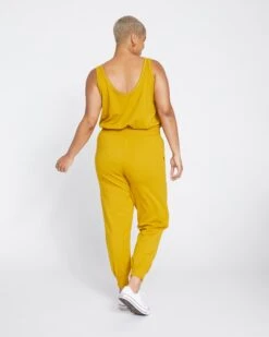 Superfine French Terry Jumpsuit - Mustard -ChicLuxe Store Drawstring Jumpsuit Mustard USLG1282 018 004 035 2048x