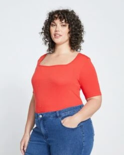 Foundation Short Sleeve Square Neck Tee - Sanguinello -ChicLuxe Store Eco Foundation Short Sleeve Square Neck Tee Aura Orange USFD0880E 360 003 008 2048x