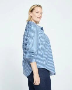 Elbe Popover Stretch Poplin Shirt Classic Fit - Bleu Scolaire/White Stripe -ChicLuxe Store ElbePopoverStretchPoplinShirtClassicFit EnsignBlue WhiteStripe US20017D 601 003 016 2048x