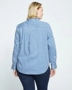 Elbe Popover Stretch Poplin Shirt Classic Fit - Bleu Scolaire/White Stripe -ChicLuxe Store ElbePopoverStretchPoplinShirtClassicFit EnsignBlue WhiteStripe US20017D 601 004 020 2048x