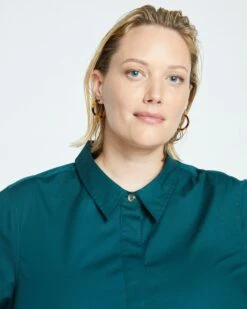 Elbe Popover Stretch Poplin Shirt Classic Fit - Forest Green