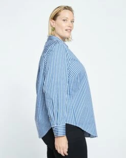 Elbe Stretch Poplin Shirt Classic Fit - Bleu Scolaire/White Stripe -ChicLuxe Store ElbeStretchPoplinShirtClassicFit EnsignBlue WhiteStripe USTO1183 601 003 008 2048x