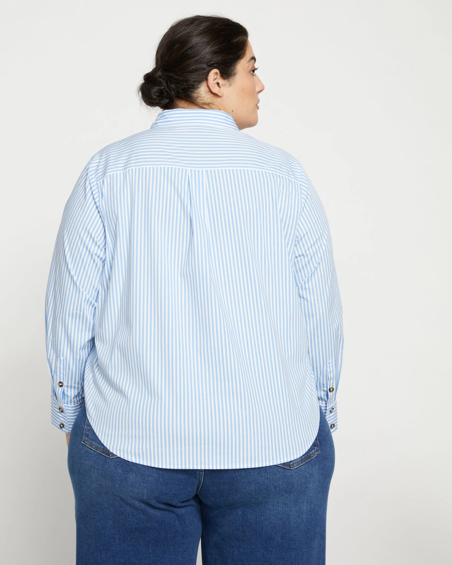 Elbe Popover Stretch Poplin Shirt Classic Fit - Blue/White Stripe - Image 3