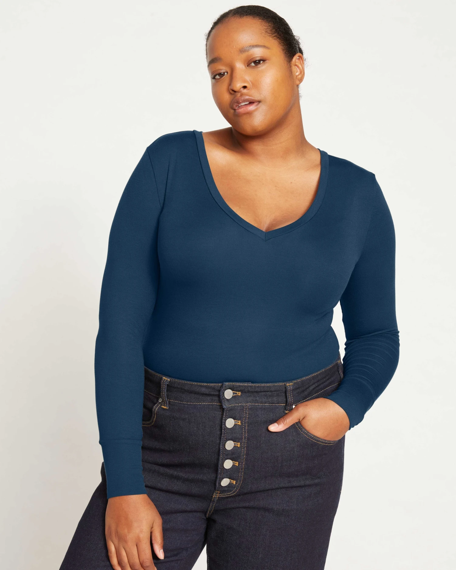 Foundation Long Sleeve V-Neck Tee - Deep Sea - Image 2