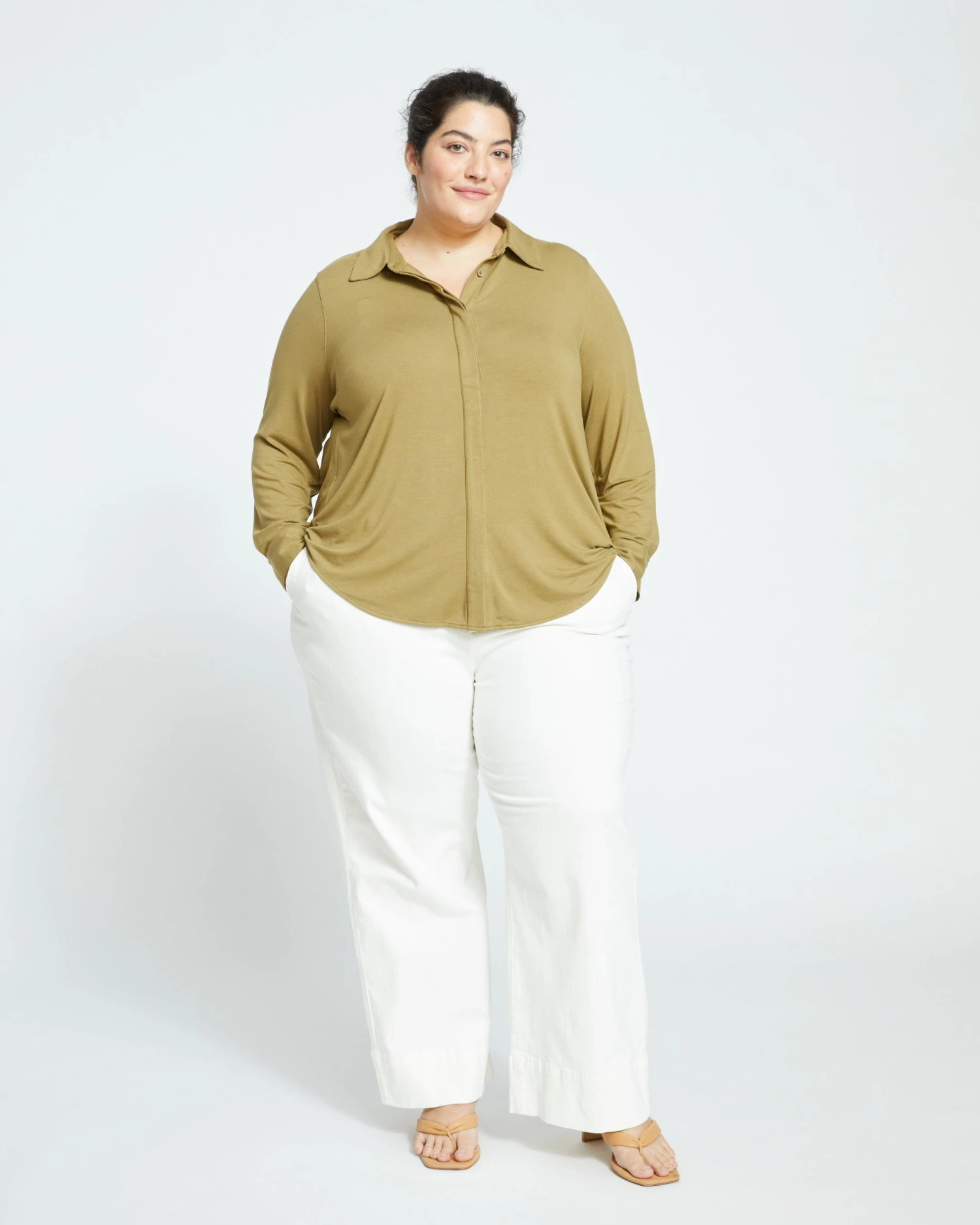 Elbe Liquid Jersey Shirt Classic Fit - Smokey Olive - Image 3