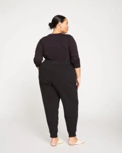 Heather Brushed Terry Drawstring Jogger - Black -ChicLuxe Store Heather Brushed Terry Drawstring Jogger Black Onyx USPA0941B 001 004 020 2048x