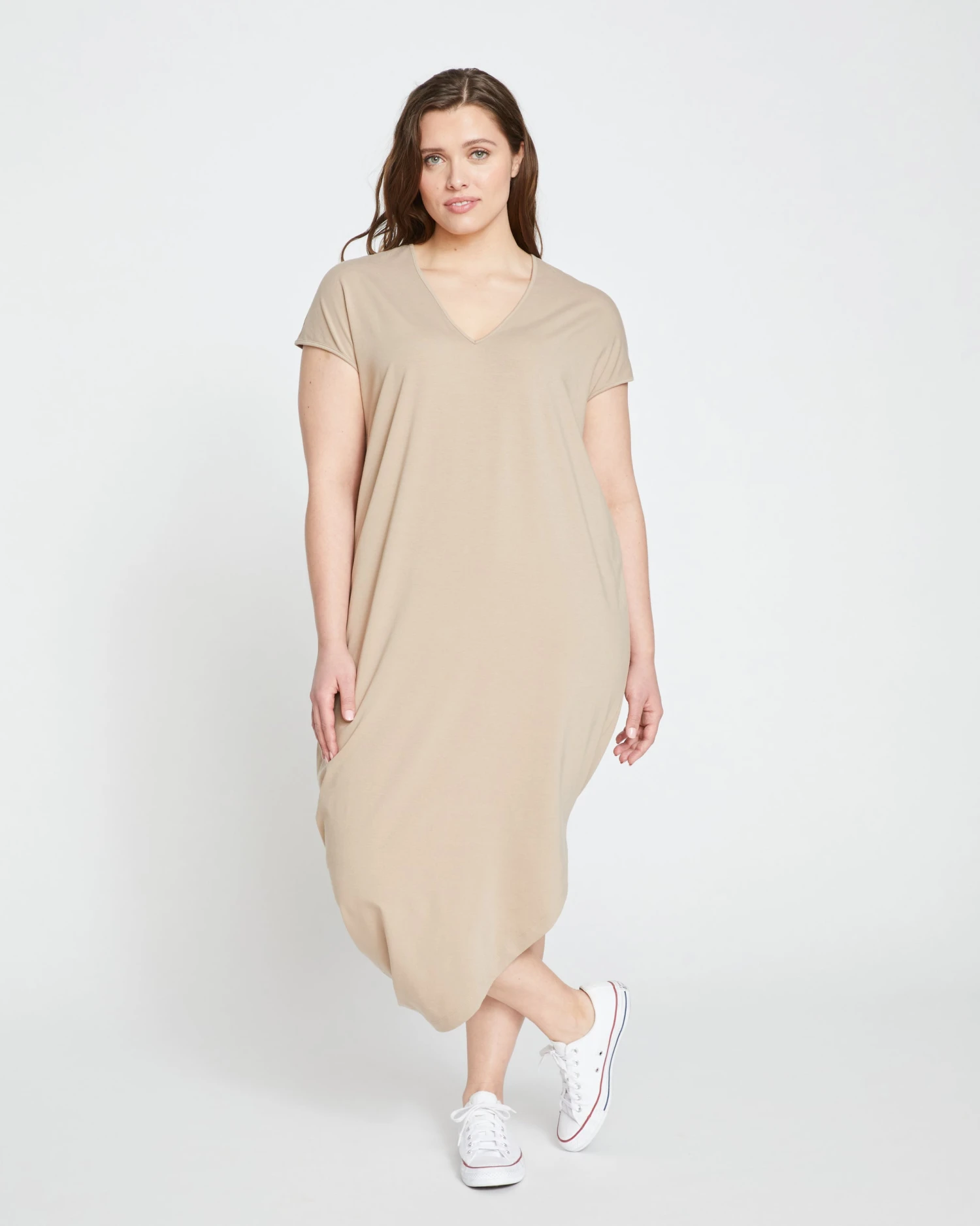 Iconic Geneva V-Neck Dress - Pebble