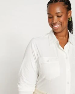 Ava Cotton Jersey Button-Down Shirt - White