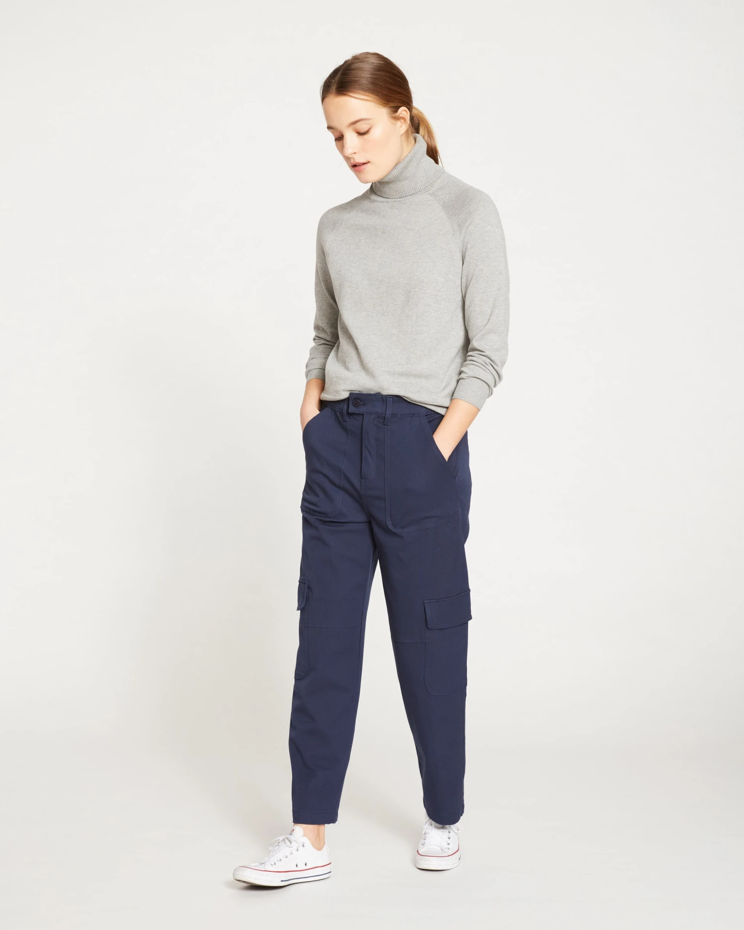 Karlee Stretch Cotton Twill Cargo Pants - Navy