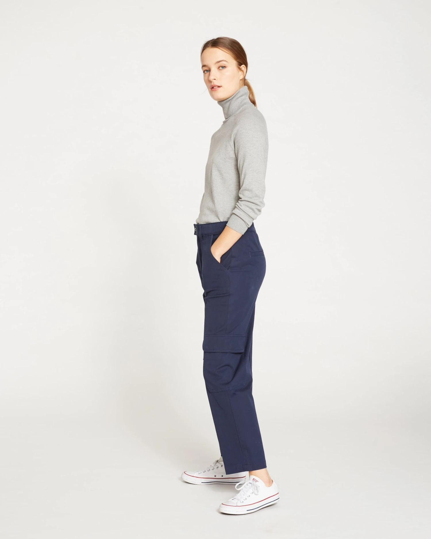 Karlee Stretch Cotton Twill Cargo Pants - Navy - Image 4