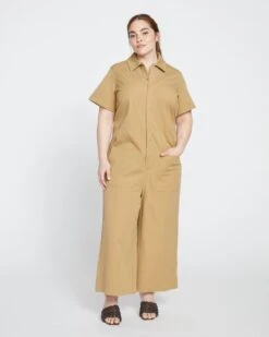 Kate Stretch Cotton Twill Jumpsuit - Vintage Khaki
