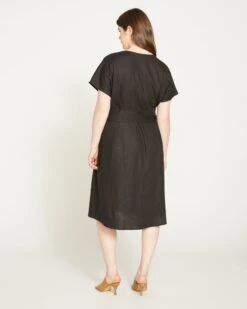Tulip Hem Linen Wrap Dress - Black -ChicLuxe Store LINEN NEW TULIP WRAP DRESS V1 Black USDR1153 001 004 083 2048x