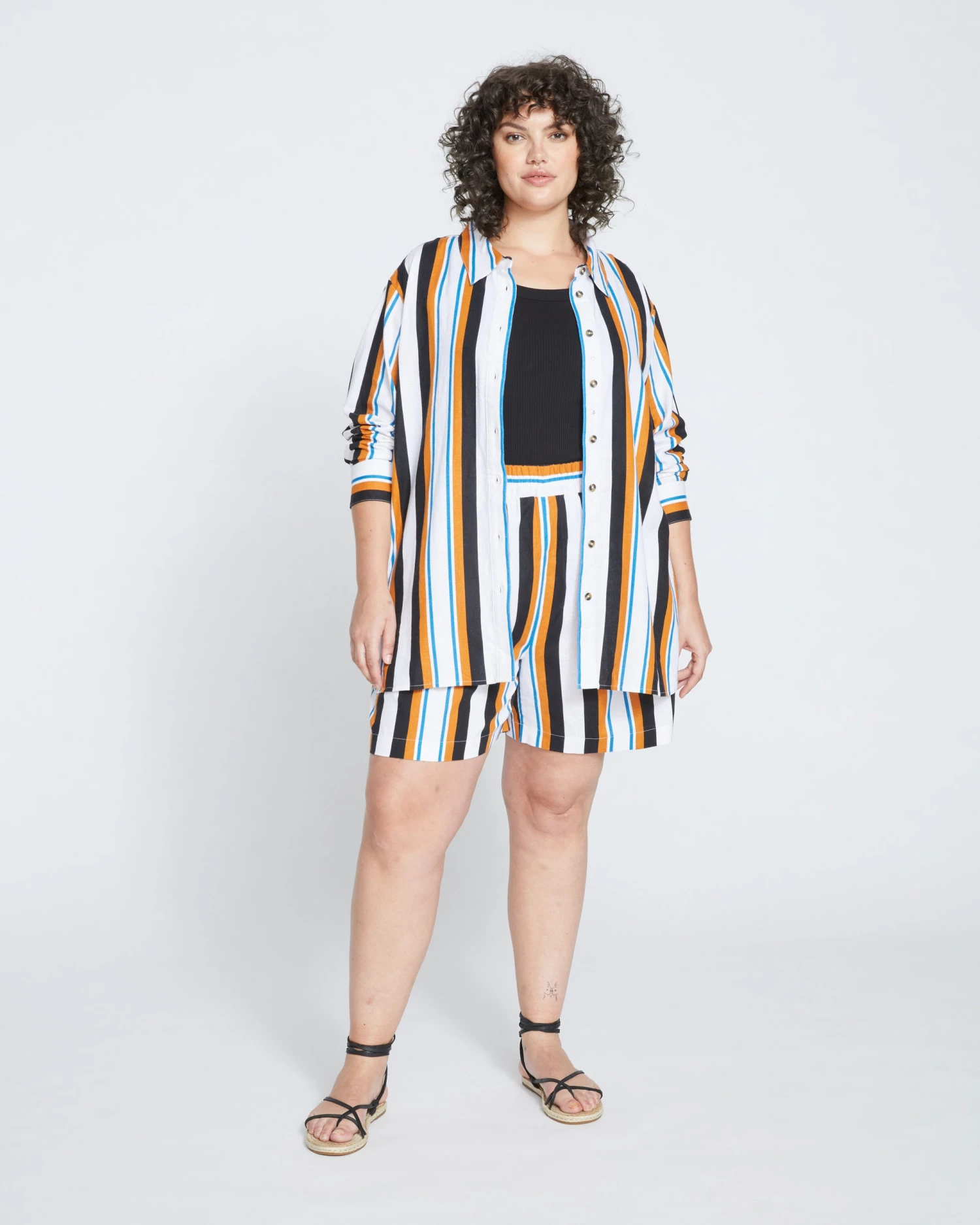 Juniper Linen Easy Pull-On Shorts - 70s Summer Stripe 1 Juniper Linen Easy Pull-On Shorts - 70s Summer Stripe