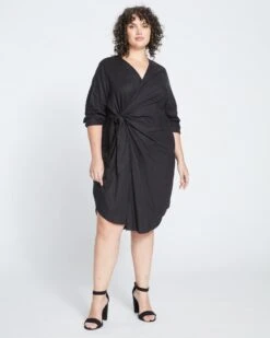 Starboard Linen Wrap Shirtdress - Black