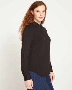 Elbe Popover Liquid Jersey Shirt Classic Fit - Black -ChicLuxe Store Liquid Jersey Knit Elbe Shirt Black USTO0391 001 003 030 2048x