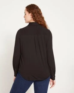 Elbe Popover Liquid Jersey Shirt Classic Fit - Black -ChicLuxe Store Liquid Jersey Knit Elbe Shirt Black USTO0391 001 004 040 2048x