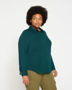 Elbe Popover Liquid Jersey Shirt Classic Fit - Forest Green -ChicLuxe Store Liquid Jersey Knit Elbe Shirt USTO0391 445 003 035 2048x
