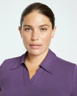 Aalto Liquid Jersey Polo Top - Potion Purple -ChicLuxe Store Liquid Jersey Long Sleeve Polo Shirt Dark Purple USTO1441 567 002 003 2048x