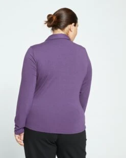 Aalto Liquid Jersey Polo Top - Potion Purple -ChicLuxe Store Liquid Jersey Long Sleeve Polo Shirt Dark Purple USTO1441 567 004 006 2048x