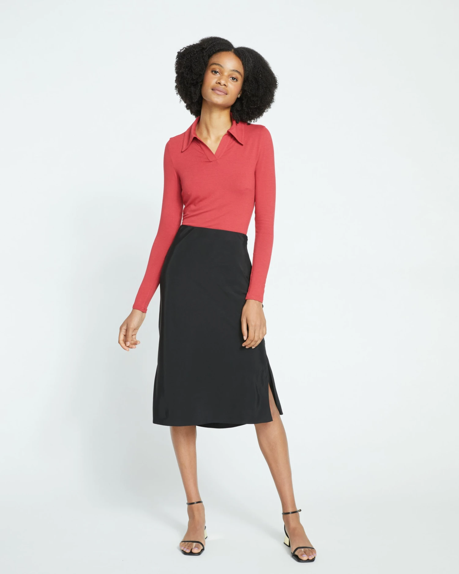 Aalto Liquid Jersey Polo Top - Sangria 2 Aalto Liquid Jersey Polo Top - Sangria - Image 2