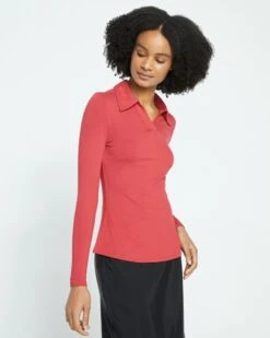 Aalto Liquid Jersey Polo Top - Sangria 7 Aalto Liquid Jersey Polo Top - Sangria -ChicLuxe Store Liquid Jersey Long Sleeve Polo Shirt Karanda Red USTO1441 575 003 012 2048x