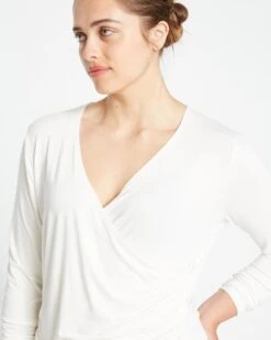 Liquid Jersey Two-Way Long Sleeve Cross Top - White