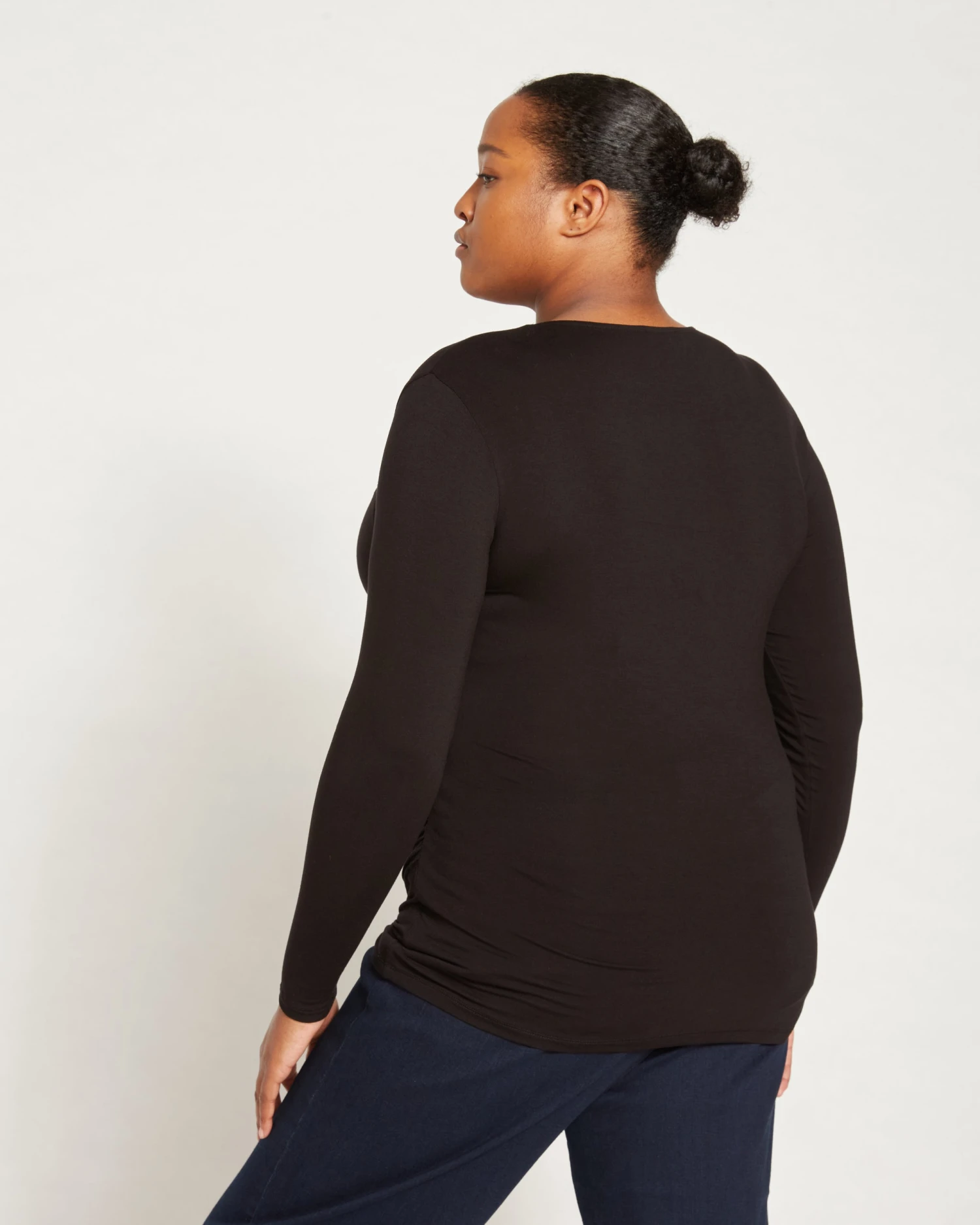 Liquid Jersey Two-Way Long Sleeve Cross Top - Black - Image 5