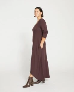 Athena Long Sleeve Divine Jersey Dress - Burnished Brown -ChicLuxe Store Long Sleeve Athena Dress Chestnut USDR1530 627 003 019 2048x